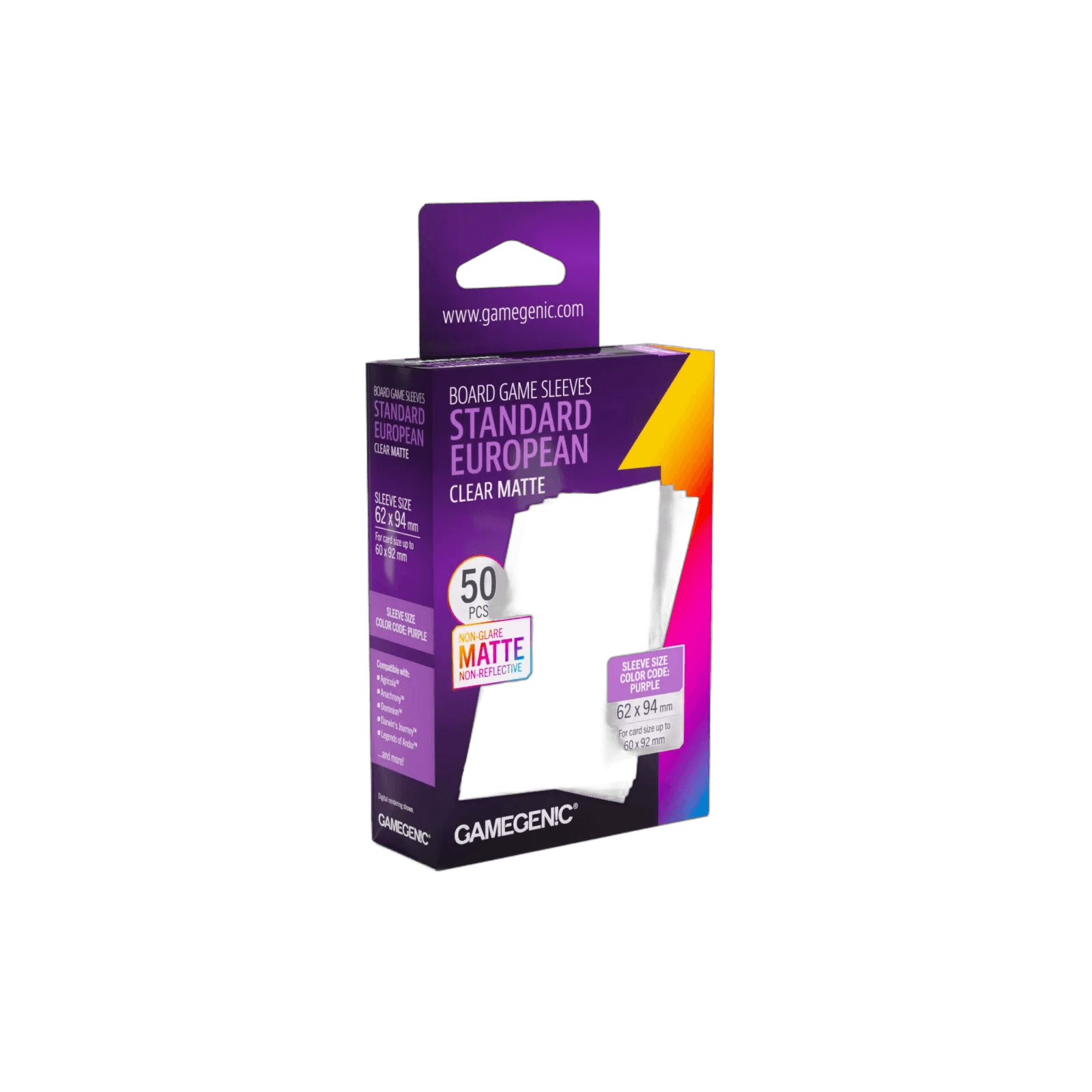 Gamegenic Standard European Sleeves Clear Matte 62 x 94 mm (50 sleeves)